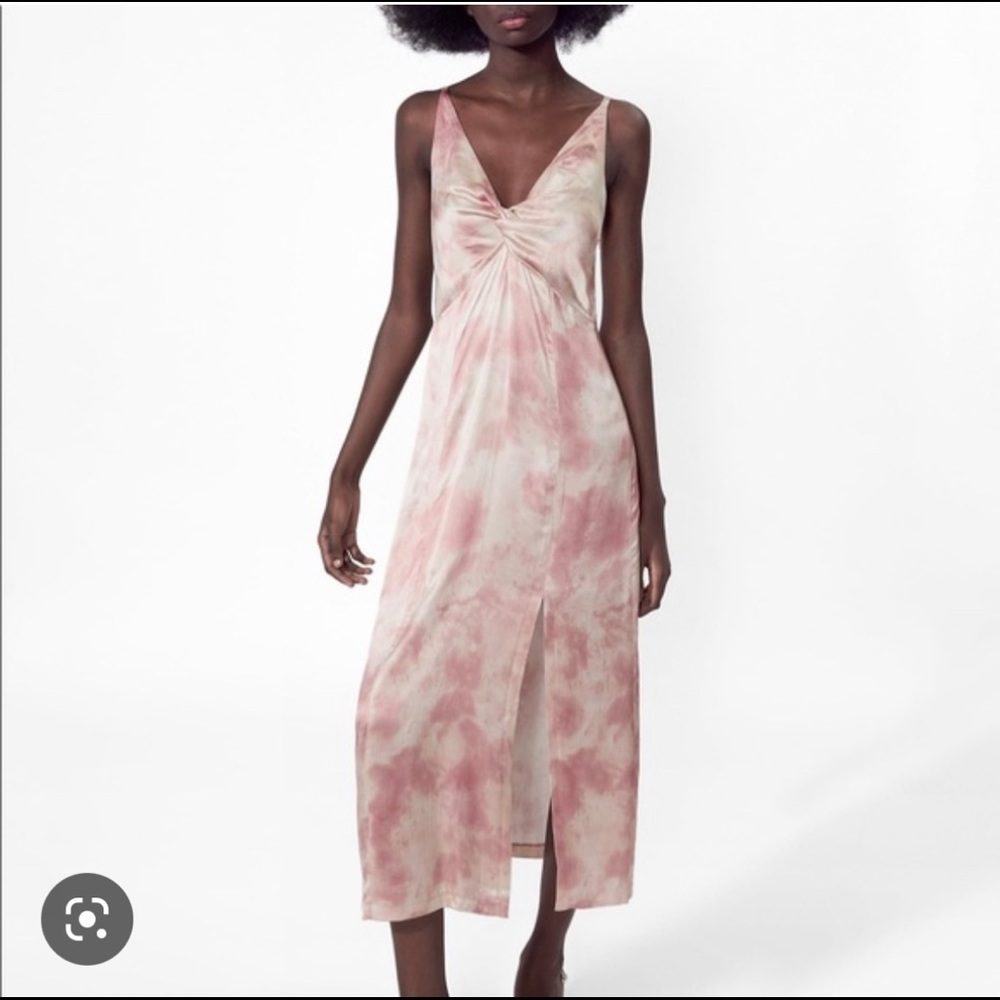 Zara XS pink tie dyed midi dress with slit